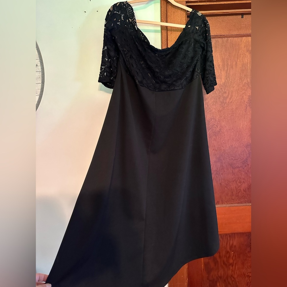 SHEIN hi-lo dress black with black lace